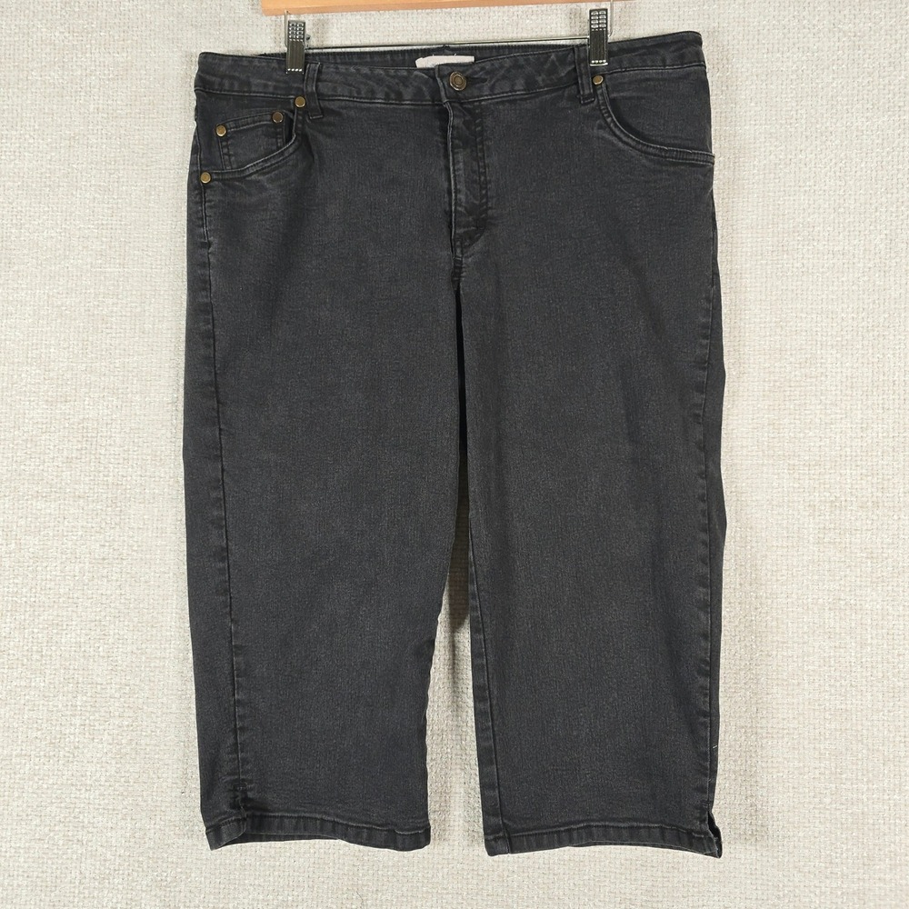 Woman Within Womens 16W Black Wash Denim Capris Stretch Cropped‎ Jeans